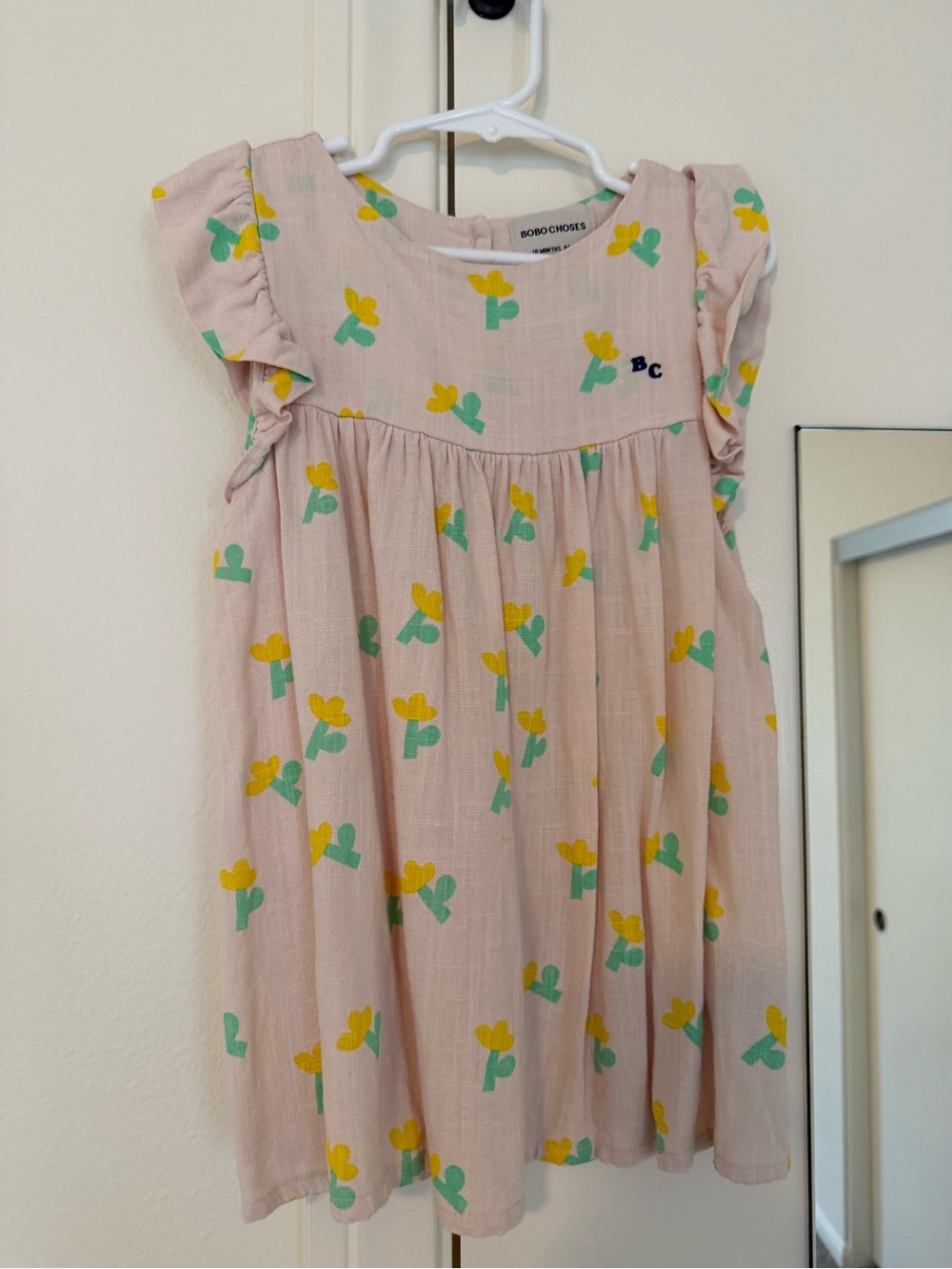Bobo Choses Light Pink Floral Ruffle Sleeve Dress